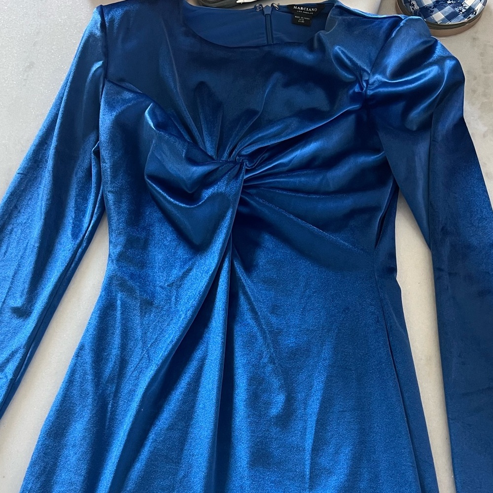 Guess by Marciano Royal Blue Twist-Front Long Sleeve Dress